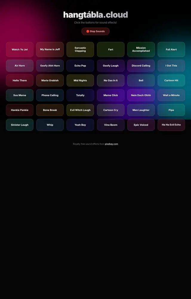A(z) Hangtábla weboldal nyitóoldala