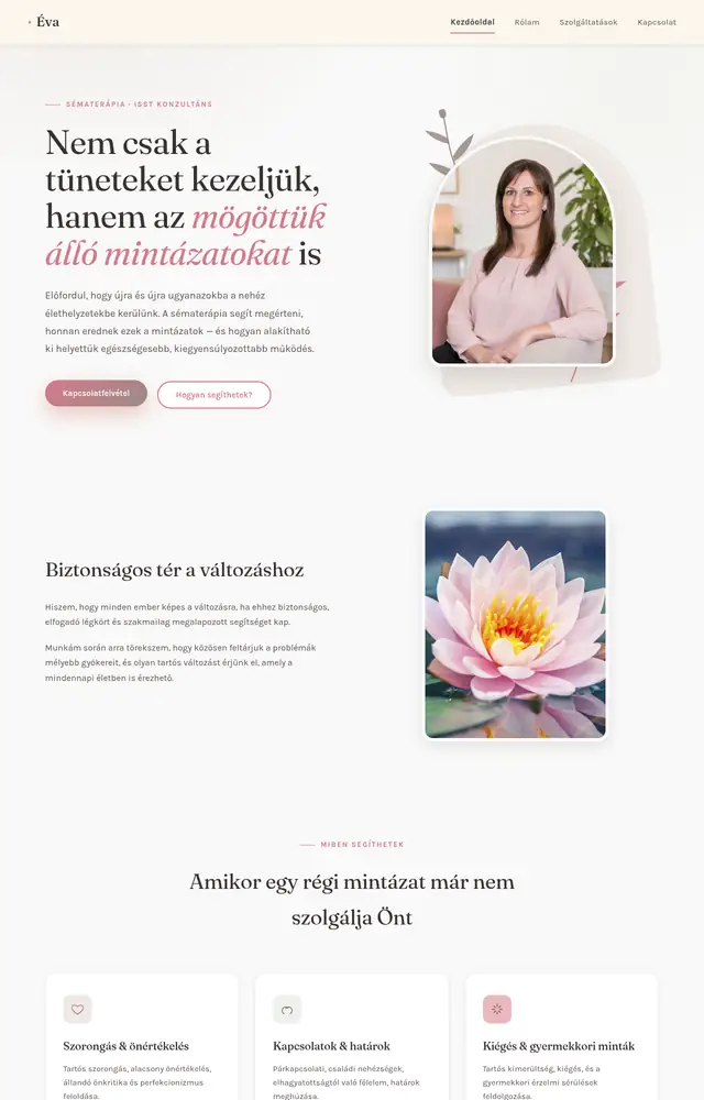 A(z) Vass Éva — sématerápia weboldal nyitóoldala